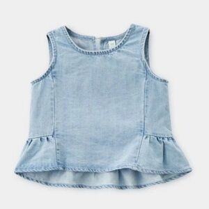 Zara Chambray Ruffle Sleeveless Denim Top Light Wash Blue